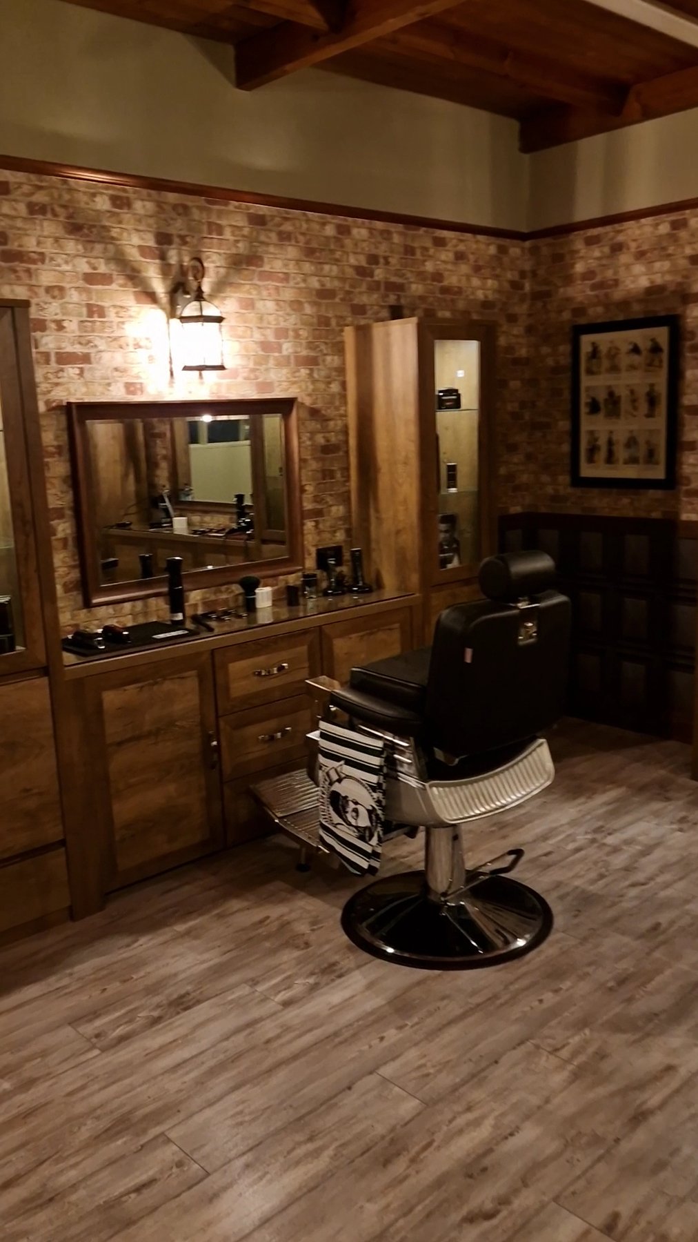 Barber chair and wooden station inside Kev’s kutz, Market Square, Ballina